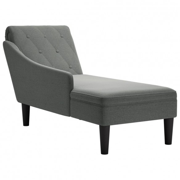 Fauteuil long avec coussin et accoudoir droit gris foncé tissu