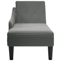Fauteuil long avec coussin et accoudoir droit gris foncé tissu