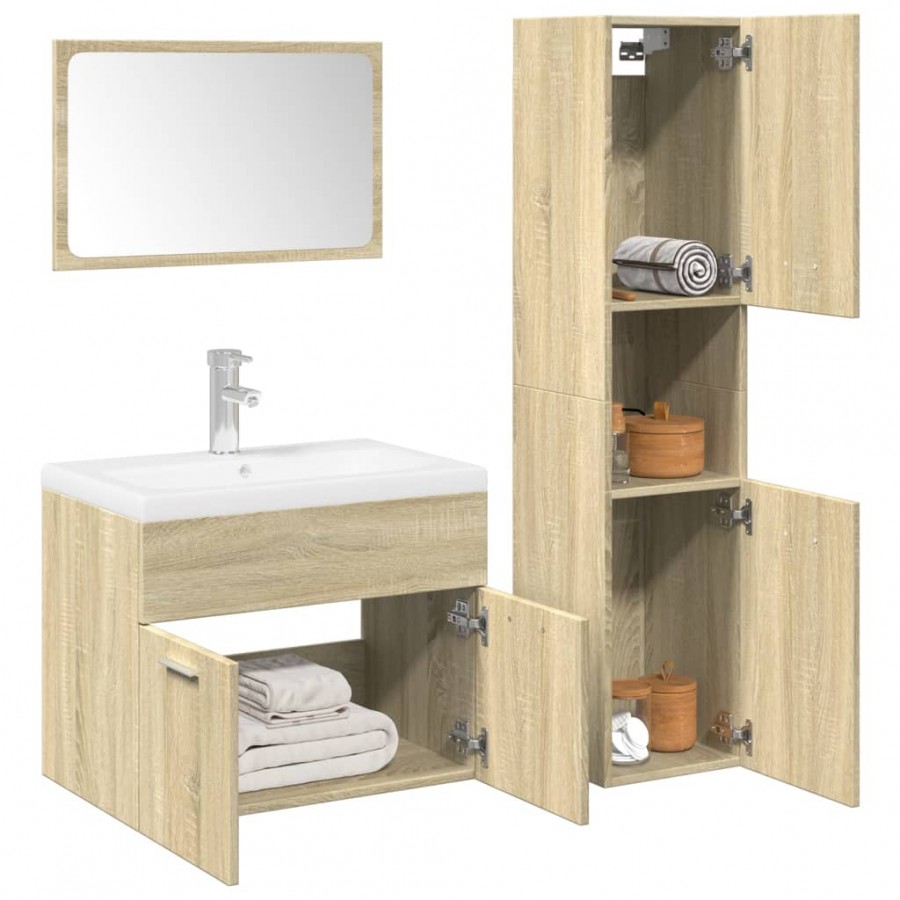 Ensemble de meubles de salle de bain 3 pcs chêne sonoma