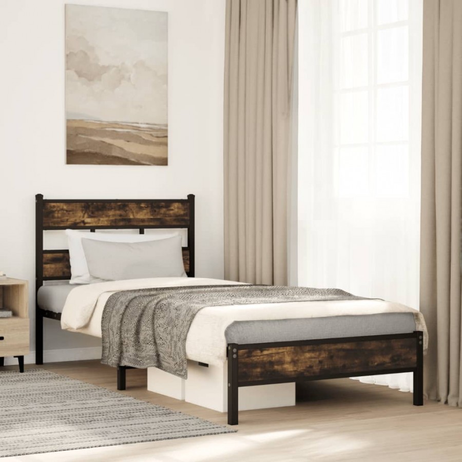 Cadre de lit sans matelas avec tête de lit chêne fumé 75x190 cm