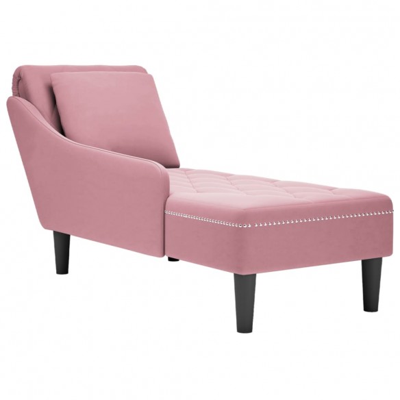 Fauteuil long avec coussin et accoudoir droit rose velours