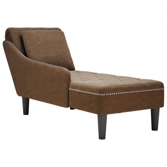 Fauteuil long avec coussin et accoudoir droit marron similicuir