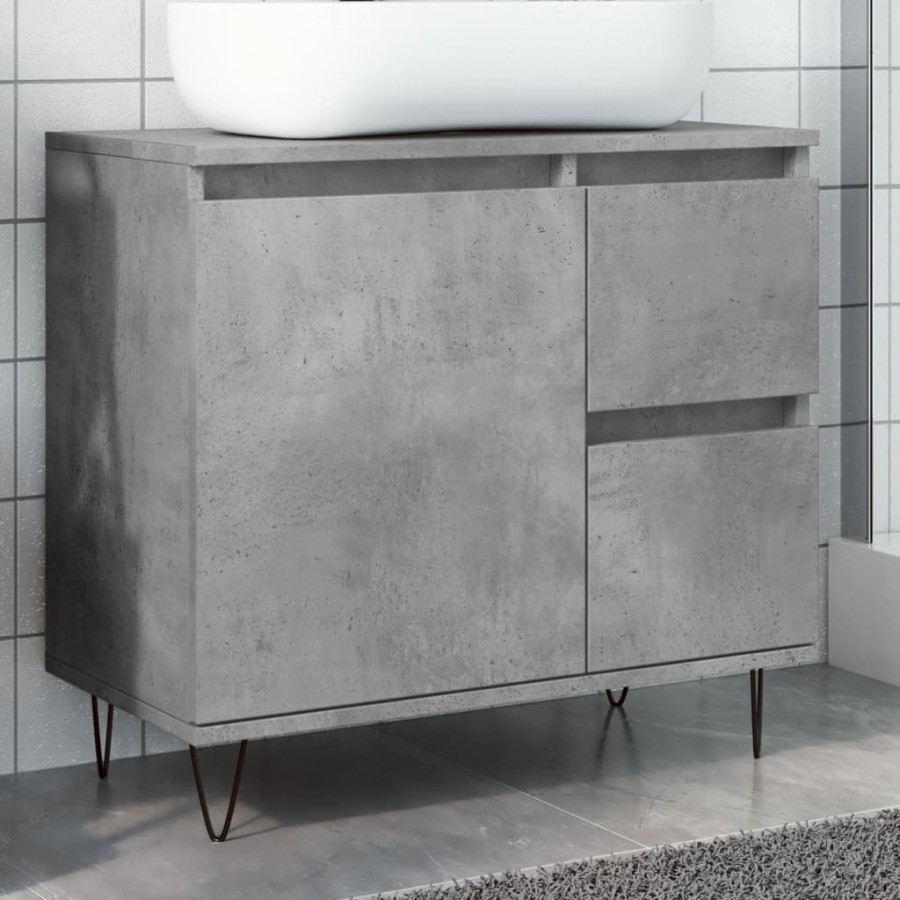 Armoire de lavabo de salle de bain gris béton 65x33x60 cm