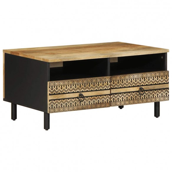 Table basse noir 80x54x40 cm bois massif de manguier brut