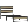 Cadre de lit en métal sans matelas chêne sonoma 107x203 cm