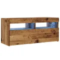 Meuble TV avec lumières LED vieux bois bois d'ingénierie