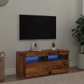 Meuble TV avec lumières LED vieux bois bois d'ingénierie