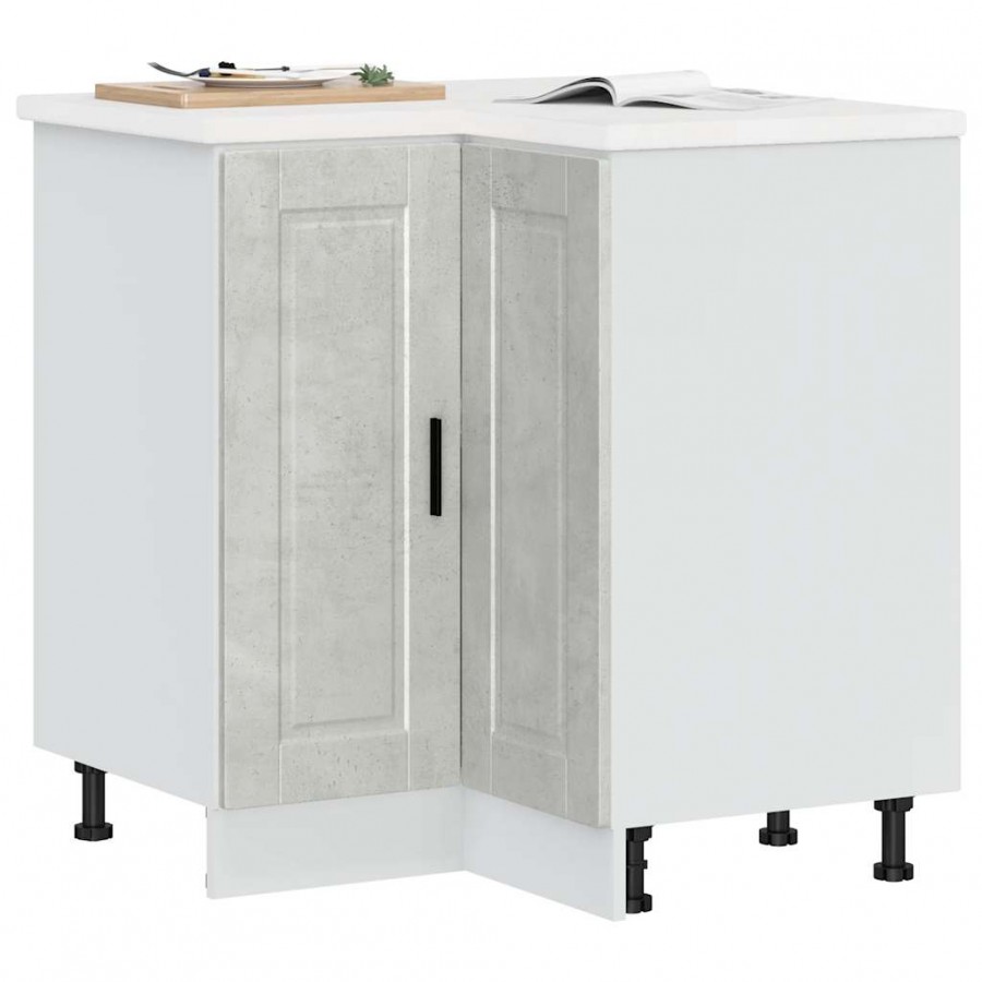 Armoire d'angle de cuisine Porto gris béton bois d'ingénierie