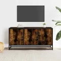 Meuble TV chêne fumé 100x35x50 cm bois d'ingénierie et métal