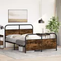 Cadre de lit en métal sans matelas chêne fumé 137x190 cm