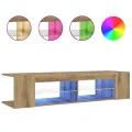 Meuble TV avec lumières LED chêne artisanal bois d'ingénierie