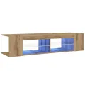Meuble TV avec lumières LED chêne artisanal bois d'ingénierie