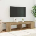 Meuble TV avec lumières LED chêne artisanal bois d'ingénierie