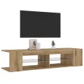 Meuble TV avec lumières LED chêne artisanal bois d'ingénierie