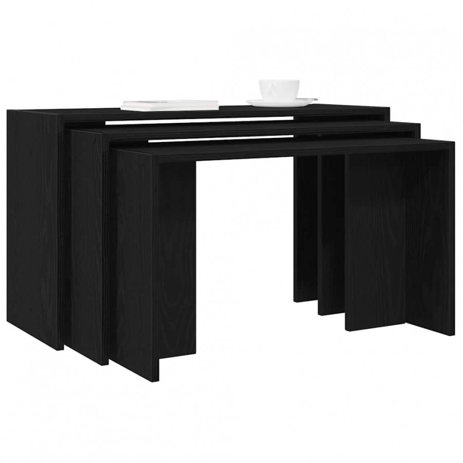 Tables gigognes 3 pcs noir bois d'ingénierie