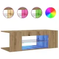 Meuble TV avec lumières LED chêne artisanal bois d'ingénierie