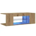Meuble TV avec lumières LED chêne artisanal bois d'ingénierie