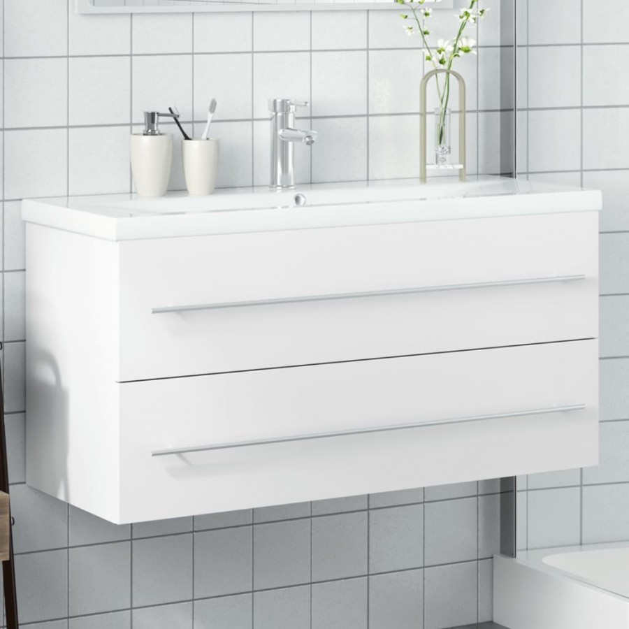 Armoire lavabo de salle de bain avec bassin intégré blanc