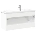 Armoire lavabo de salle de bain avec bassin intégré blanc
