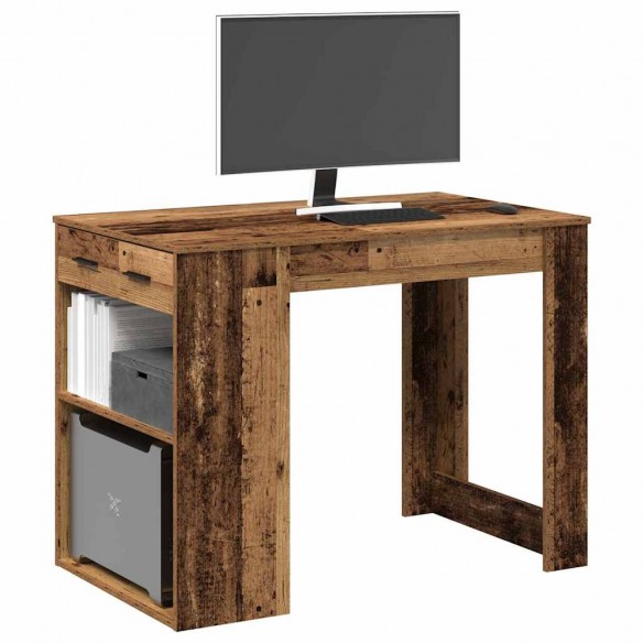 Bureau avec tiroir et étagère vieux bois bois d'ingénierie