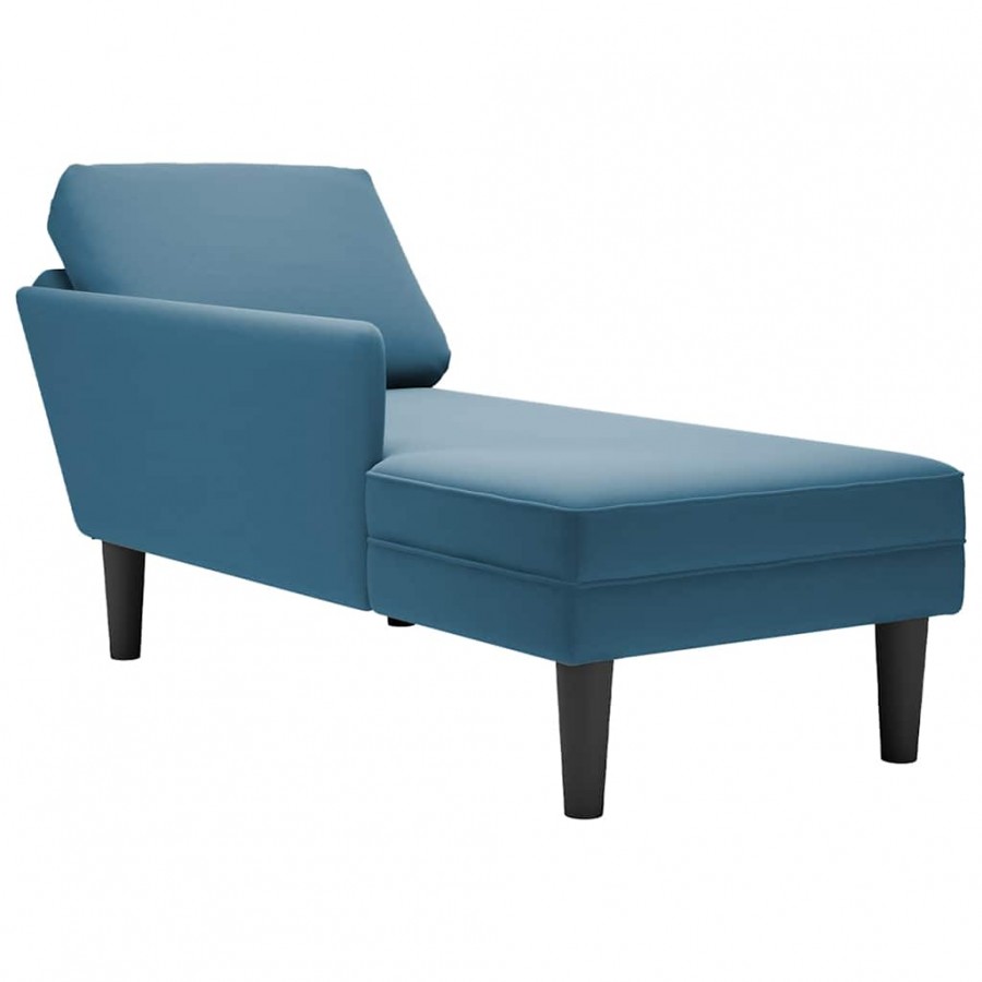 Fauteuil long avec coussin et accoudoir droit bleu velours