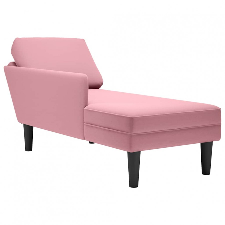 Fauteuil long avec coussin et accoudoir droit rose velours