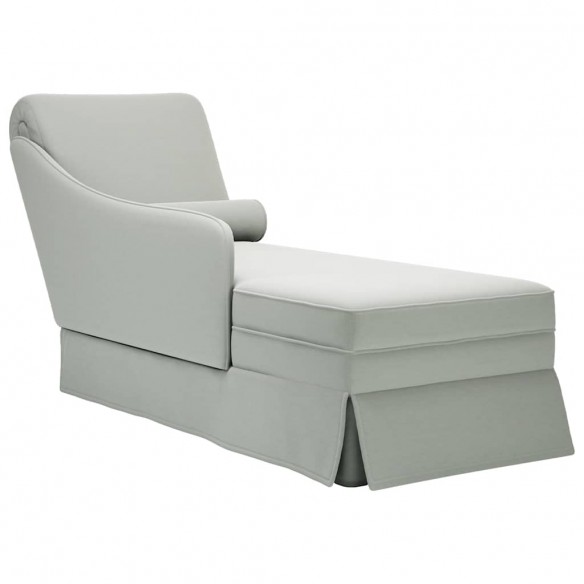 Fauteuil long et traversin accoudoir droit gris clair velours