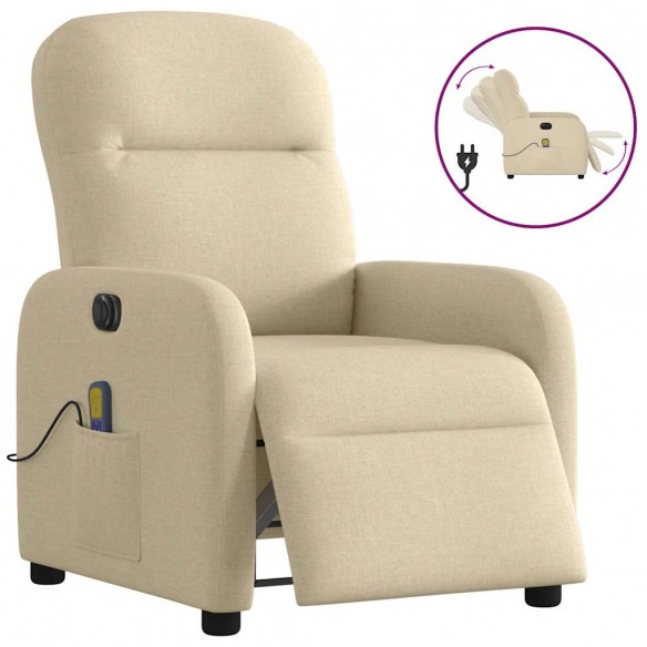 Fauteuil inclinable de massage électrique crème tissu