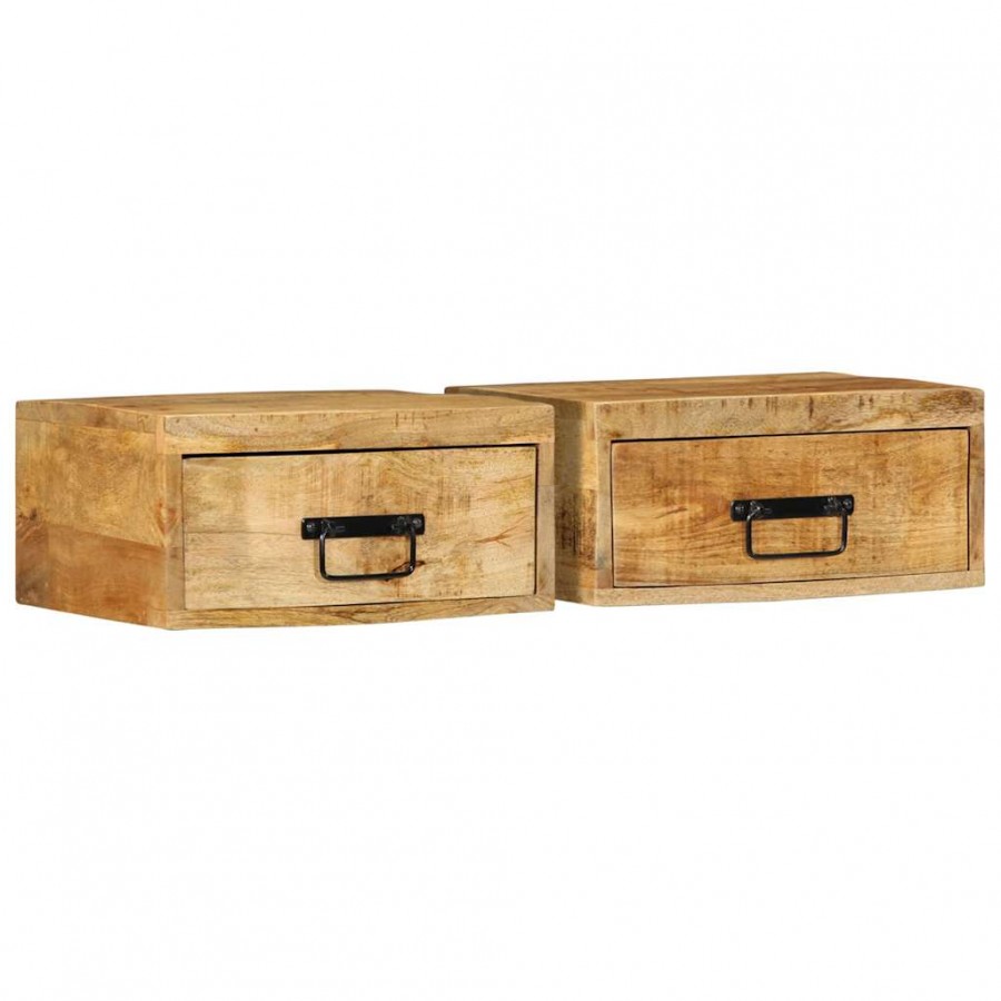 Tables de chevet murales 2 pcs bois de manguier massif brut