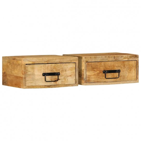 Tables de chevet murales 2 pcs bois de manguier massif brut