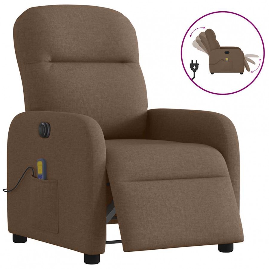 Fauteuil inclinable de massage électrique marron tissu