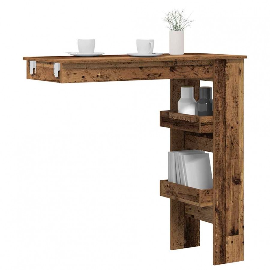 Table bar mural vieux bois 102x45x103,5 cm bois d'ingénierie