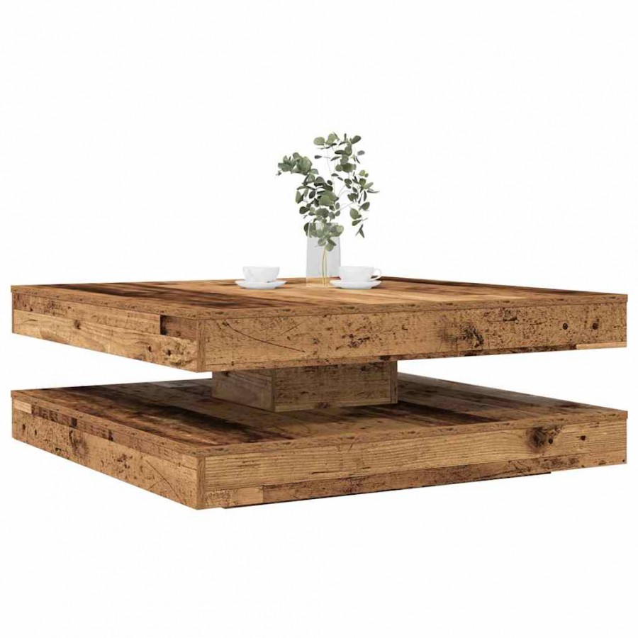 Table basse rotative à 360 degrés vieux bois 90x90x34,5 cm