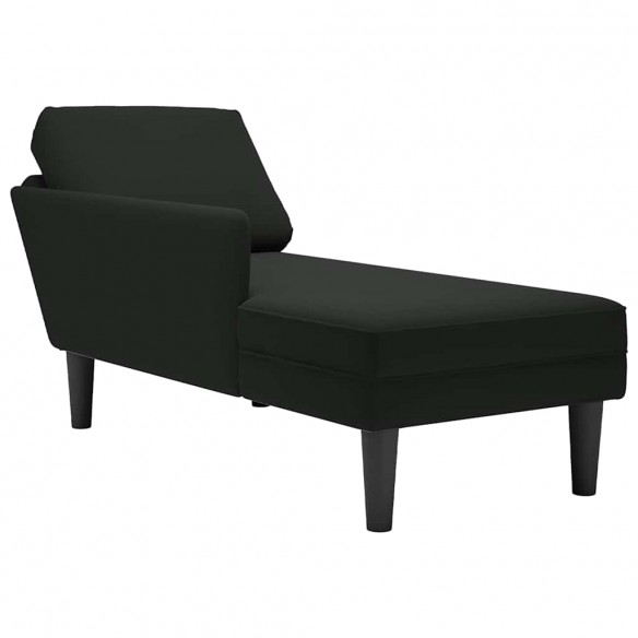 Fauteuil long avec coussin et accoudoir droit noir velours