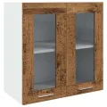 Armoire murale de cuisine avec porte en verre vieux bois