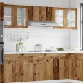 Armoire murale de cuisine avec porte en verre vieux bois