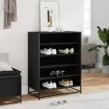 Meuble à chaussures noir 75x38x97,5 cm bois d'ingénierie métal