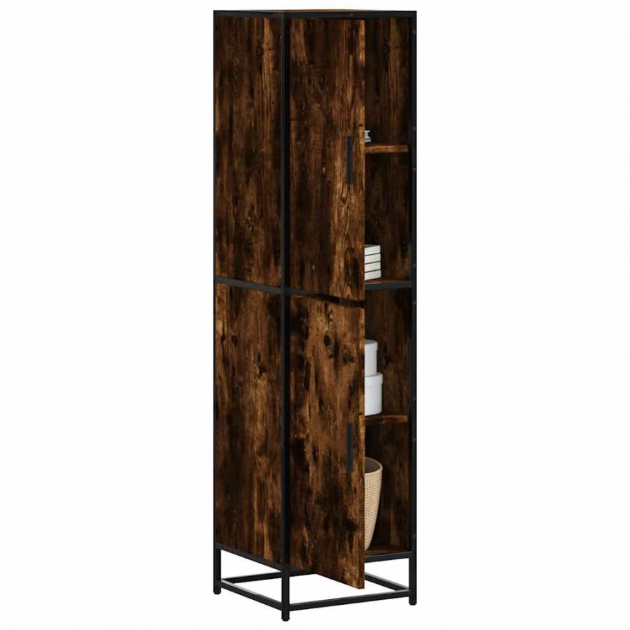 Buffet haut chêne fumé 35,5x35x139 cm bois d'ingénierie métal