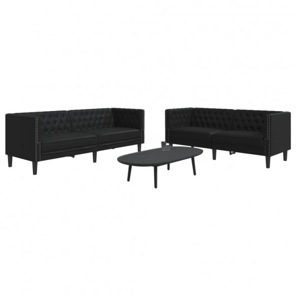 Ensemble de canapé Chesterfield 2 pcs noir similicuir