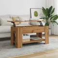Table basse chêne artisanal 101x49x52 cm bois d'ingénierie