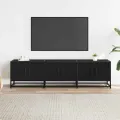 Meuble TV noir 150x35x41 cm bois d'ingénierie et métal