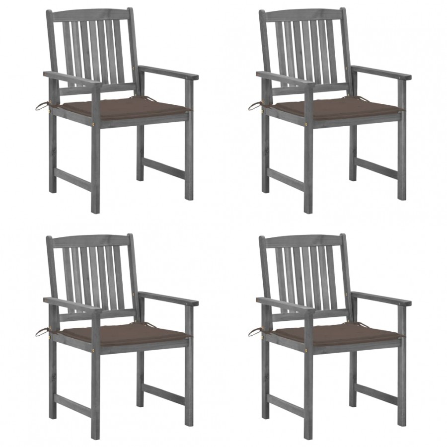 Chaises de jardin et coussins lot de 4 Gris Bois acacia massif