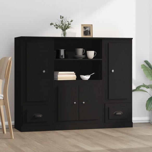 Buffets 3 pcs noir bois d'ingénierie