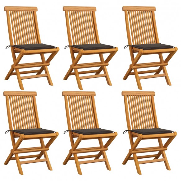 Chaises de jardin et coussins taupe lot de 6 Bois teck massif