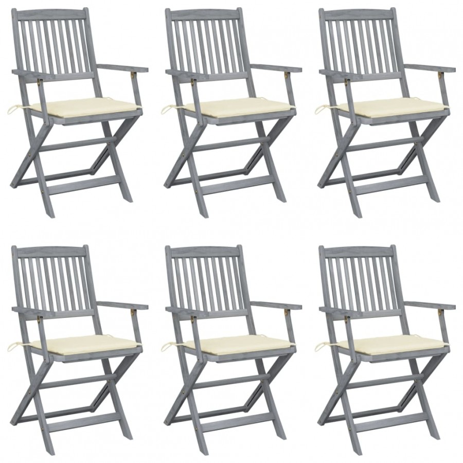 Chaises pliables d'extérieur lot de 6 et coussins Bois d'acacia