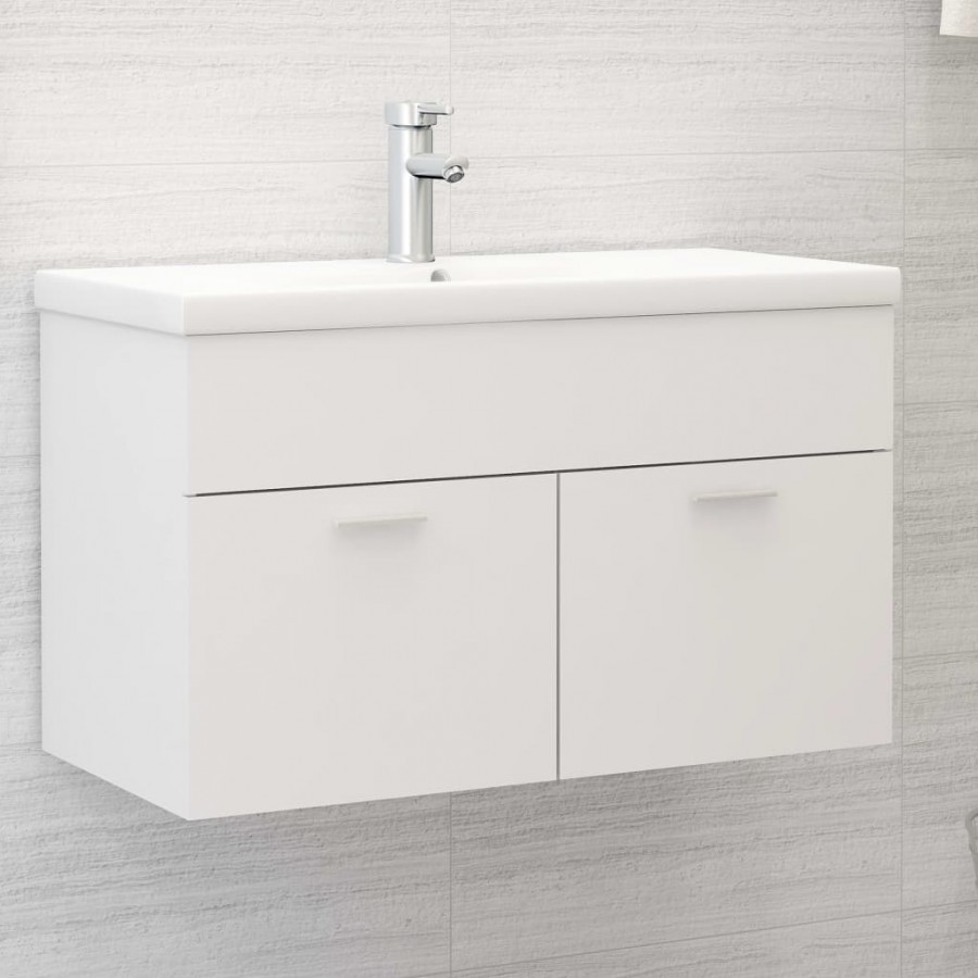 Armoire d'évier avec lavabo intégré Blanc Aggloméré