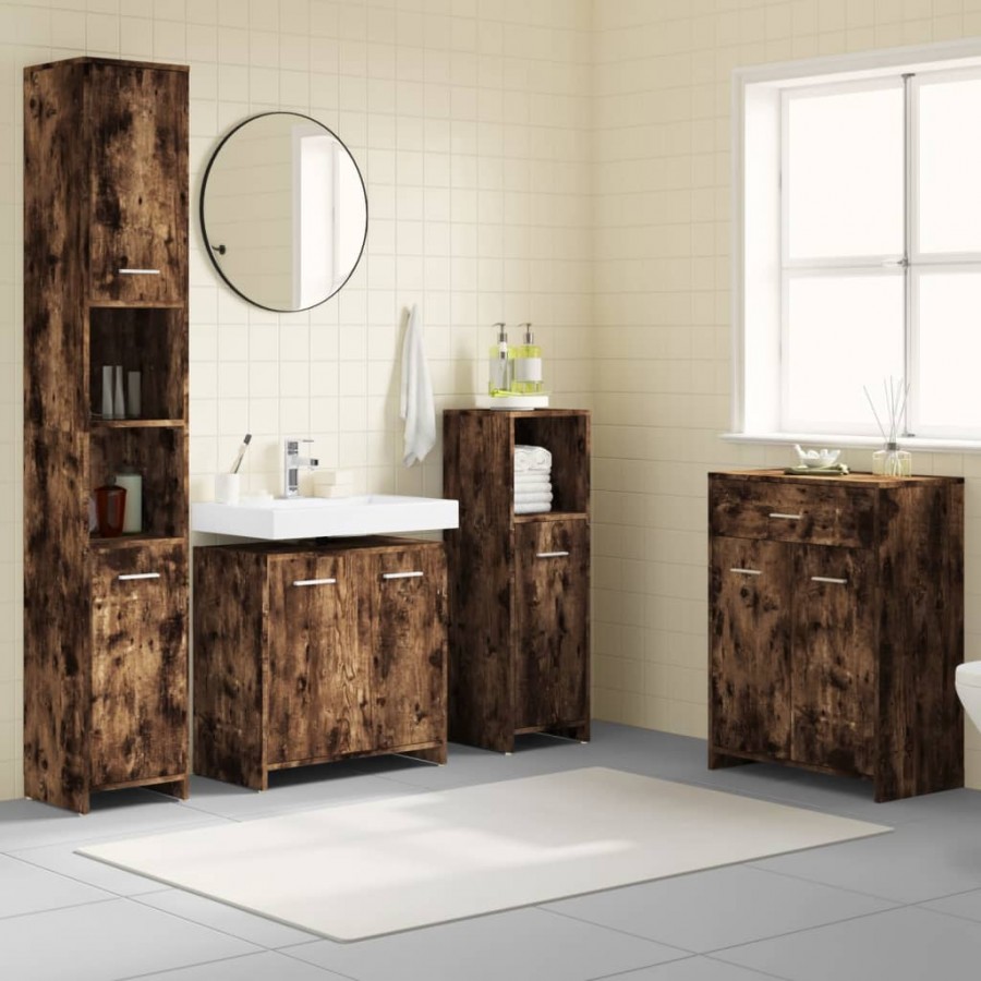 Ensemble de meubles de salle de bain 4 pcs Chêne fumé Bois