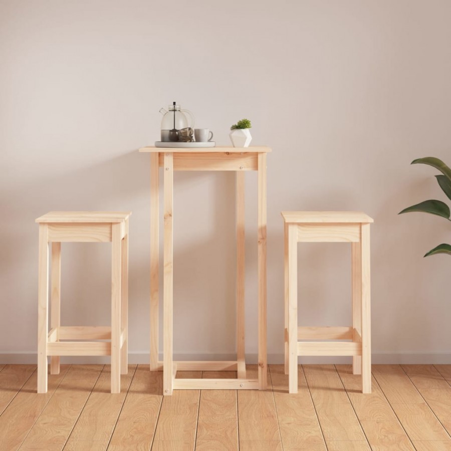 Ensemble de bar 3 pcs Bois de pin massif