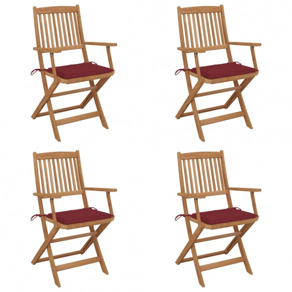 Chaises pliables de jardin lot de 4 avec coussins Bois d'acacia