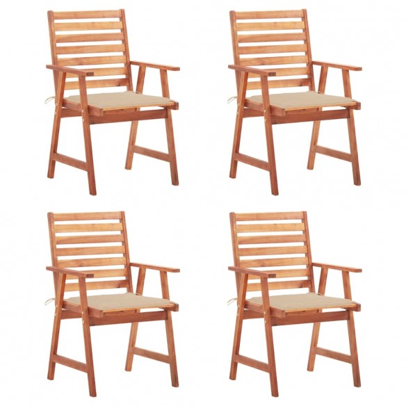 Chaises à manger d'extérieur lot de 4 et coussins Acacia massif